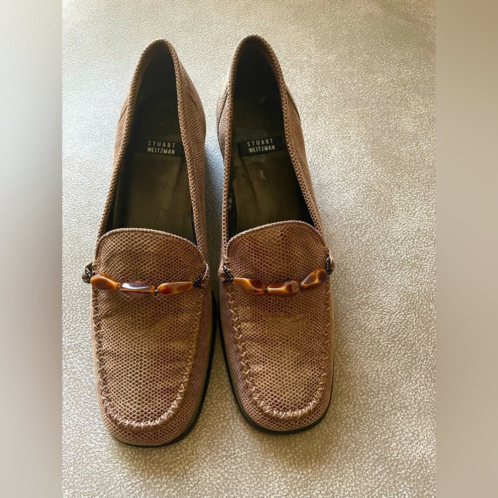 Stuart Weitzman Lizard Print Loafers Bead Spain - Picture 1 of 7